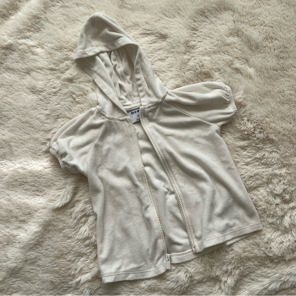 Old Navy White Puff Sleeve Hooded Swim Cover-Up Dress for Toddler Girls